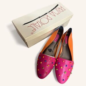 Vintage Prima Royale Colorblock Flats Pink Orange Blue With Studs w/ Box 80s - 9